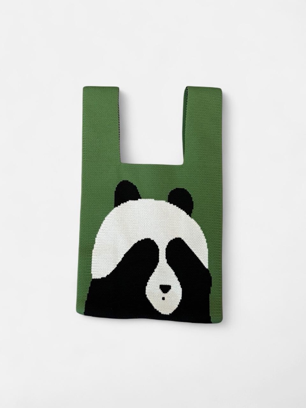 Green Panda Knit Tote Bag for Kids